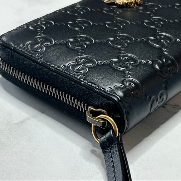 💛SOLD🖤 Gucci Cat Motif Continental Embossed GG Leather Zip Wallet - Picture 4 of 8